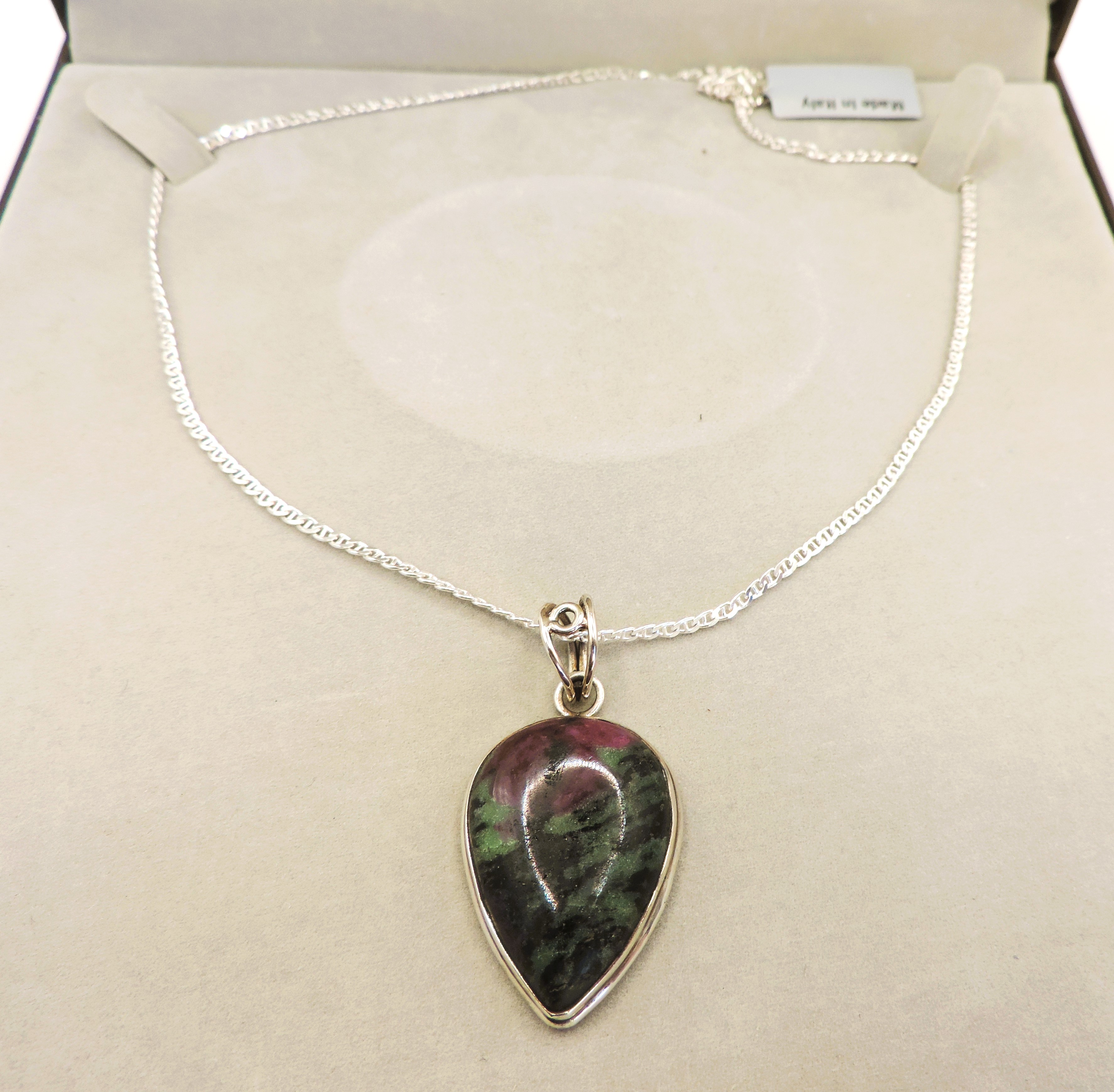 Sterling Silver Cabochon Teardrop Zoisite Necklace - Image 2 of 3