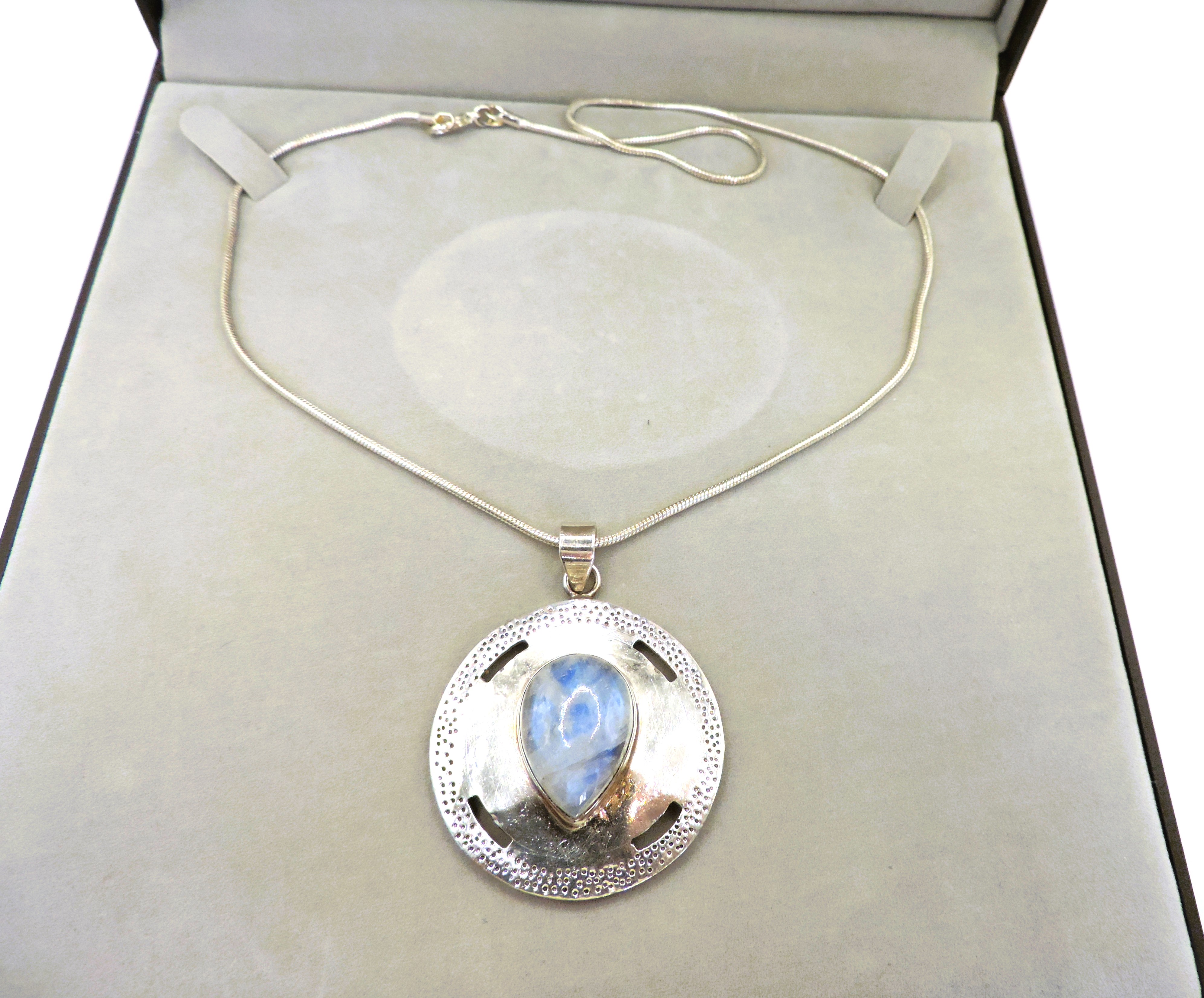 Artisan Sterling Silver Cabochon Teardrop Moonstone Necklace With Gift Box - Image 2 of 4