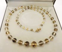 Natural Citrine Facet Cut Bead Necklace 29 inches Long c.1930's