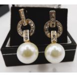 Gold on Sterling Silver Pearl Drop Earrings New with Gift Pouch