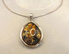 Sterling Silver Chunky Baltic Amber Pendant Necklace