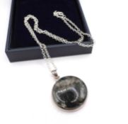 Sterling Silver Moss Agate Pendant Necklace New with Gift Pouch