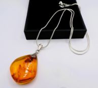 Sterling Silver Chunky Amber Necklace