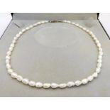 Cultured Rice Pearl Necklace Silver Clasp With Gift Pouch