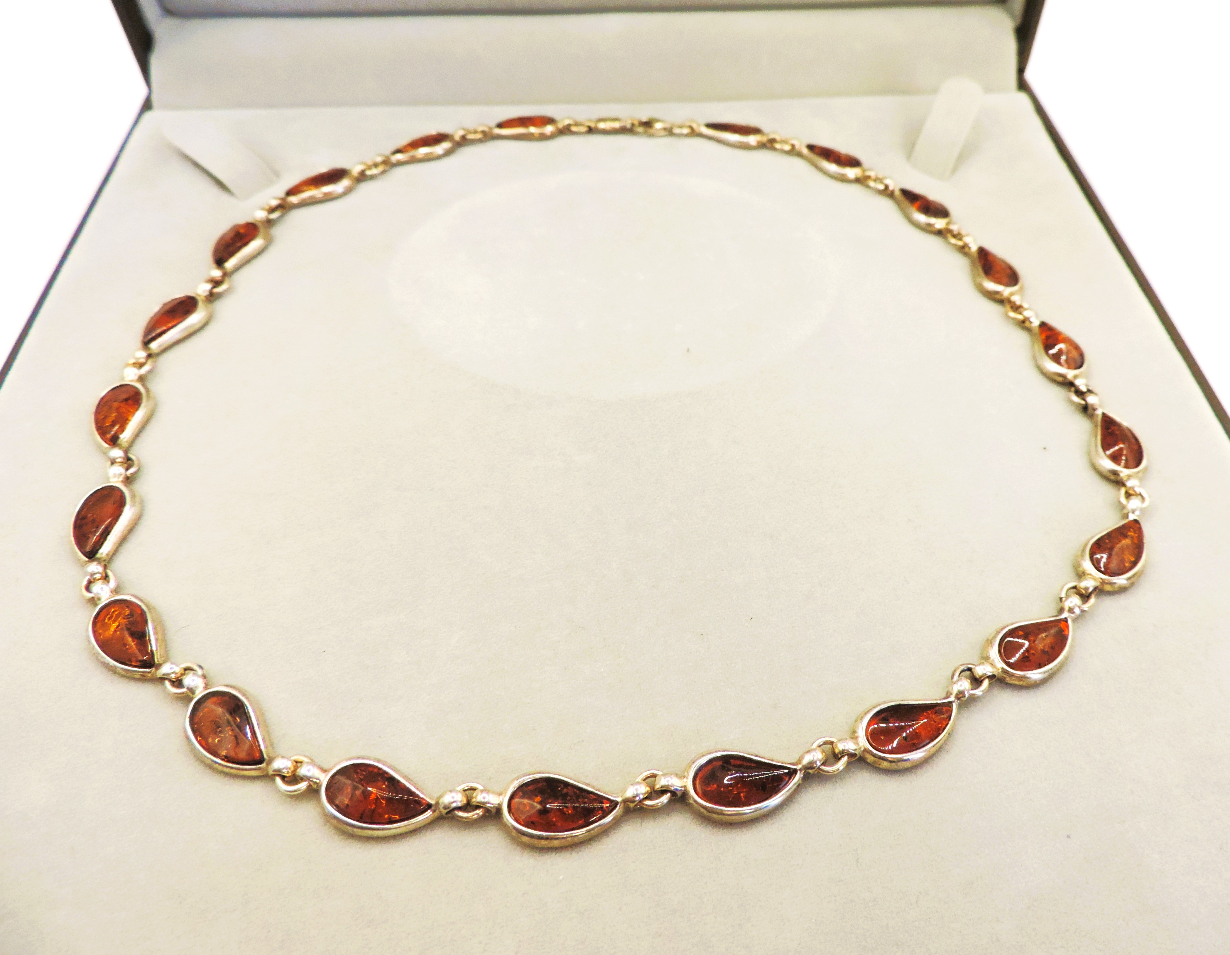 Sterling Silver Amber Necklace With Gift Box