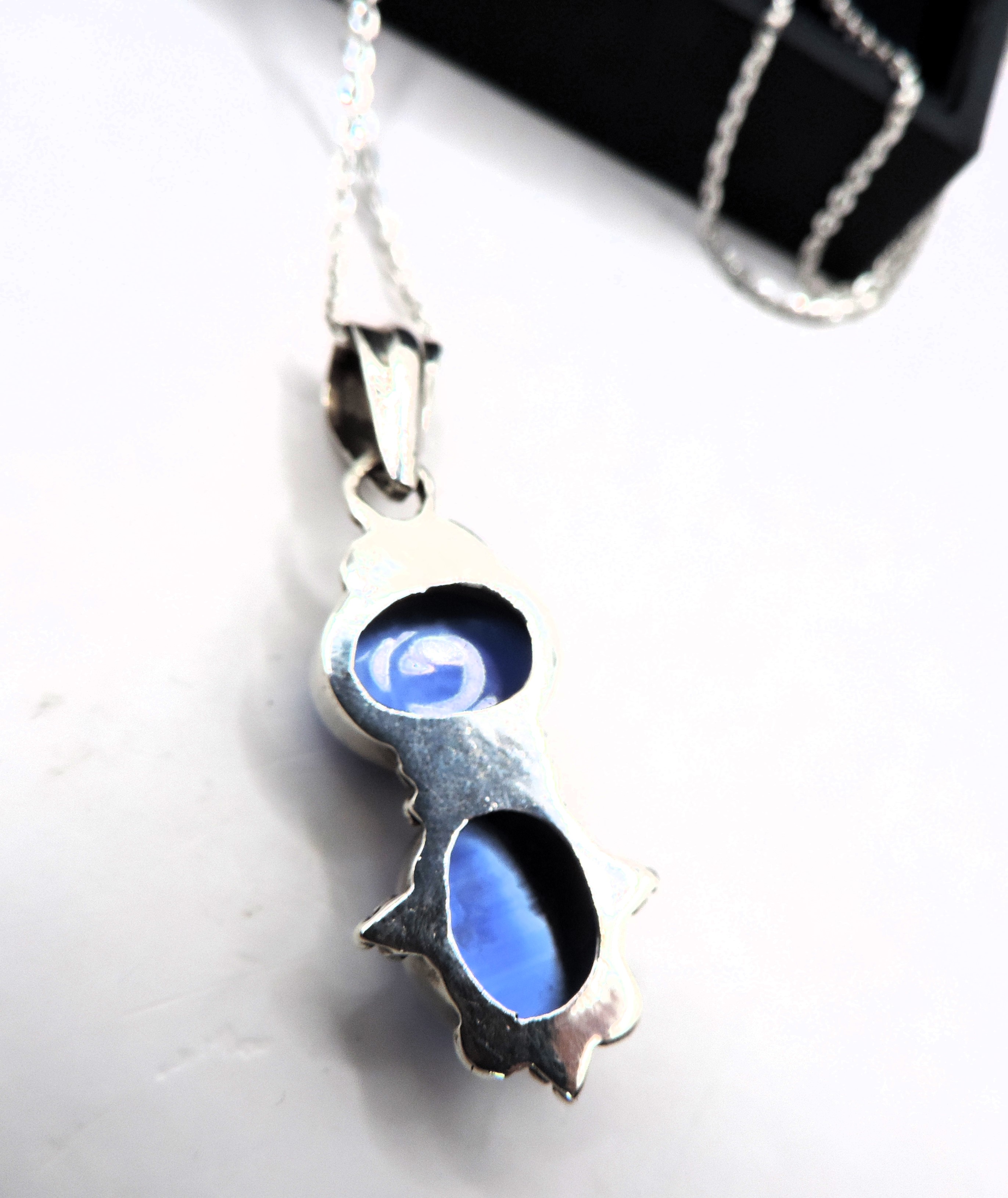 Artisan Sterling Silver Cobalt Blue Cats Eye Pendant Necklace - Image 4 of 4