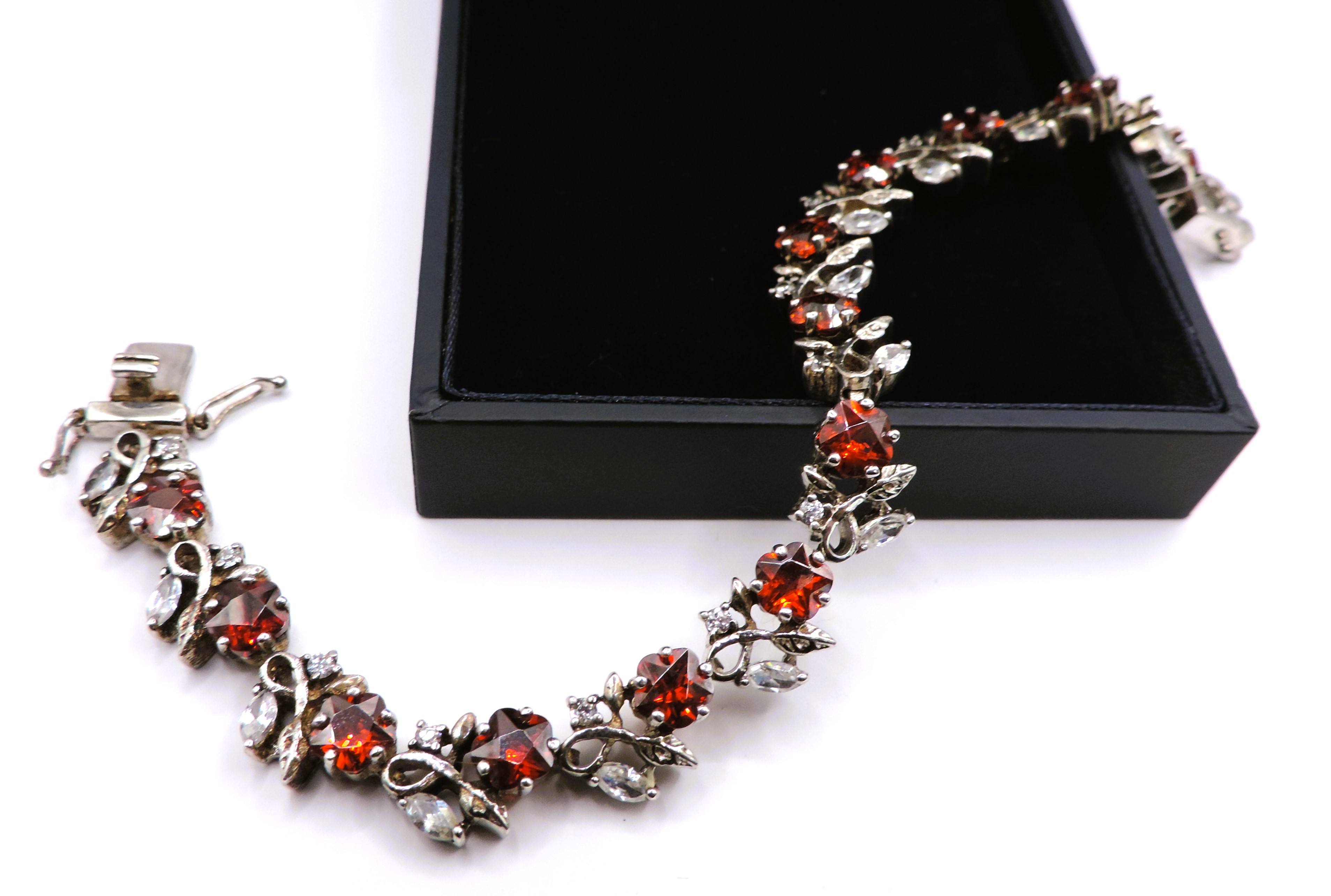 Sterling Silver Red & White Topaz Gemstone Bracelet New With Gift Box - Image 3 of 5