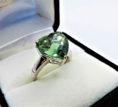 Sterling Silver Green Tourmaline Solitaire Heart Ring 5cts New with Gift Box