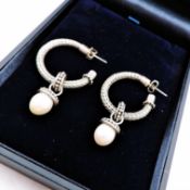 Sterling Silver Cultured Pearl Hoop Earrings New with Gift Pouch