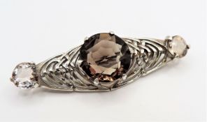 Sterling Silver 18CT Smokey Quartz & Rock Crystal Brooch Edinburgh Hallmark Date 1934