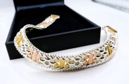 Milor Italy Tri-Colour Gold On Sterling Silver Bracelet With Gift Box