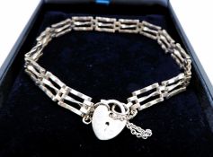 Vintage Sterling Silver 3 Bar Gate Bracelet & Padlock