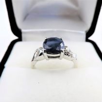 Sterling Silver Sapphire & Diamond Ring New with Gift Pouch