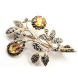 Artisan Sterling Silver Citrine Brooch With Gift Pouch