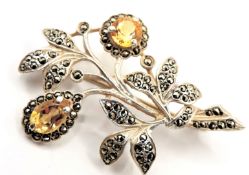 Artisan Sterling Silver Citrine Brooch With Gift Pouch