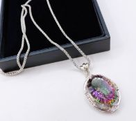 Sterling Silver 14CT Rainbow Mystic Topaz Pendant Necklace New with Gift Box