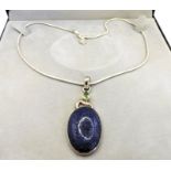 Artisan Sterling Silver Chunky Cabochon Lapis Lazuli & Peridot Necklace