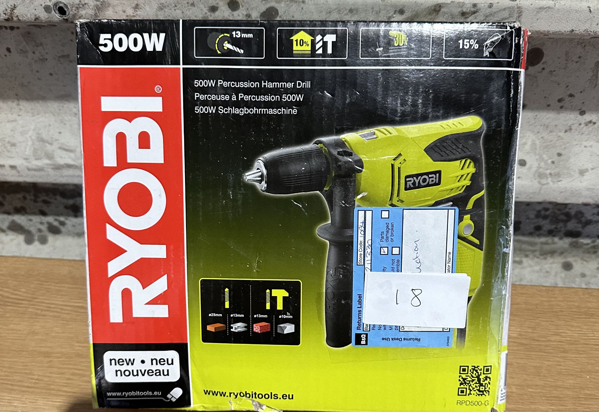 Ryobi 500W Percussion Hammer Drill. RRP £100. Grade U