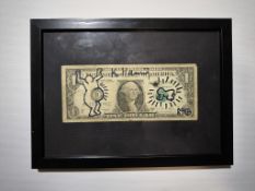 Keith Haring (Attr) 1 Dollar Bill Note 1989 Marker Art Signed Framed