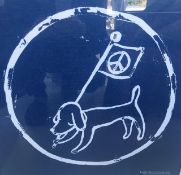 Yoshitomo Nara (B 1959) Peace Dog Flag (Blue) Silk Screen Printed On Cotton, Framed