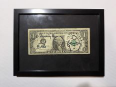 Keith Haring (Attr) 1 Dollar Bill Note Marker Art Signed Framed