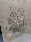 L. S. Lowry (Attr) 1955 "A Family" Signed Pencil Drawing On Paper Framed