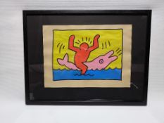 Vintage Keith Haring (Attr) Acryl Art Work By Haring Estate Signed