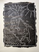 Vintage Keith Haring (Attr) Subway Black Paper Poster Chalk Art Work