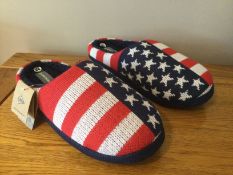 Men's Dunlop, “USA Stars and Stripes” Memory Foam, Mule Slippers, Size M (8/9) - New
