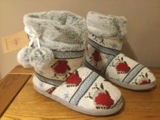 Dunlop “Robin” Cosy Fur Lined Slipper Boots With Pom Pom, Size S (3/4) - New