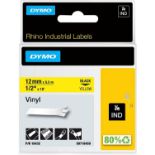 10 x DYMO Rhino Industrial Vinyl Labels | 12 mm x 5.5 m | Black Print on Yellow