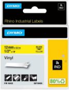 10 x DYMO Rhino Industrial Vinyl Labels | 12 mm x 5.5 m | Black Print on Yellow