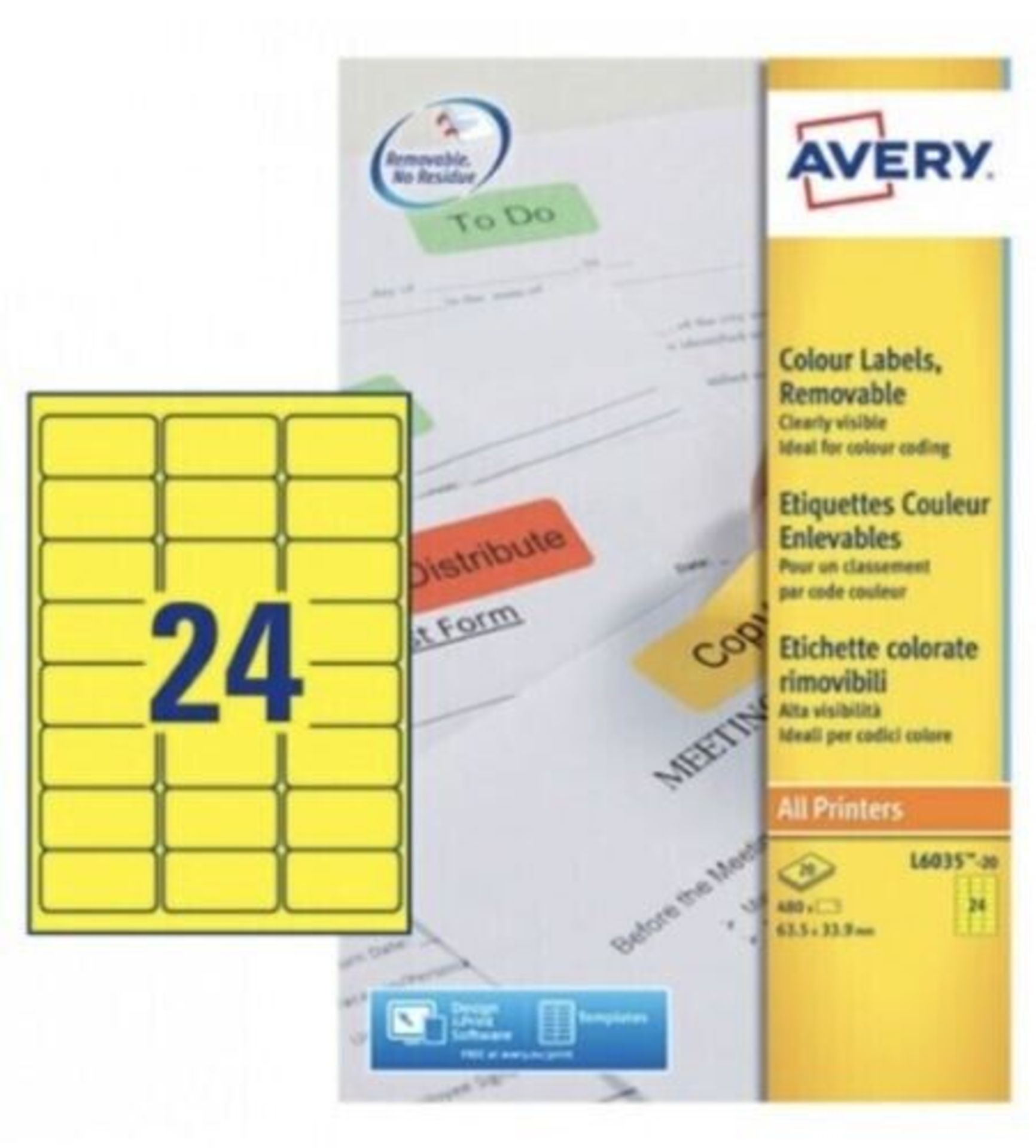 10 x Avery L6035-20 Printable Labels 63.5 x 33.9 Yellow 24 Per sheet -20 Sheets,