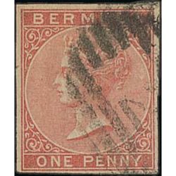 Bermuda 1d Rose-red, Variety Imperforate, Four Margins, Used With "2" Numeral Cancel of Hamilton