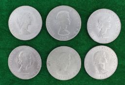 Collection of 6 Commemorative Churchill Crown Coins 1965