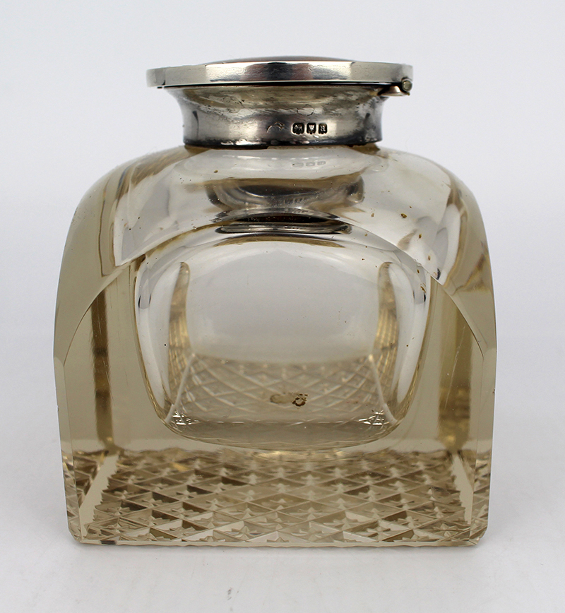 Fine Antique Large Cut Glass Silver Mounted Inkwell - Image 8 of 9