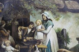 Early 19th c. Country Genre Scene Oil on Canvas