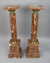 Pair of Rouge Marble Column Pedestals
