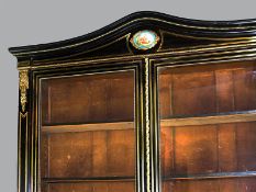 French Brass Inlaid Ebonized Bookcase with Sevres Plaques c.1820