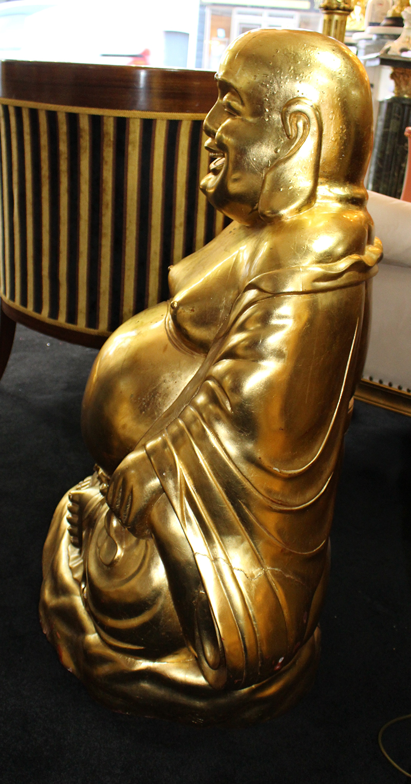 Large Hand Carved Giltwood Seated Laughing Buddha - Image 6 of 8