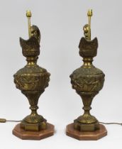 Pair of Large 19th c. Brass Ewer Table Lamps