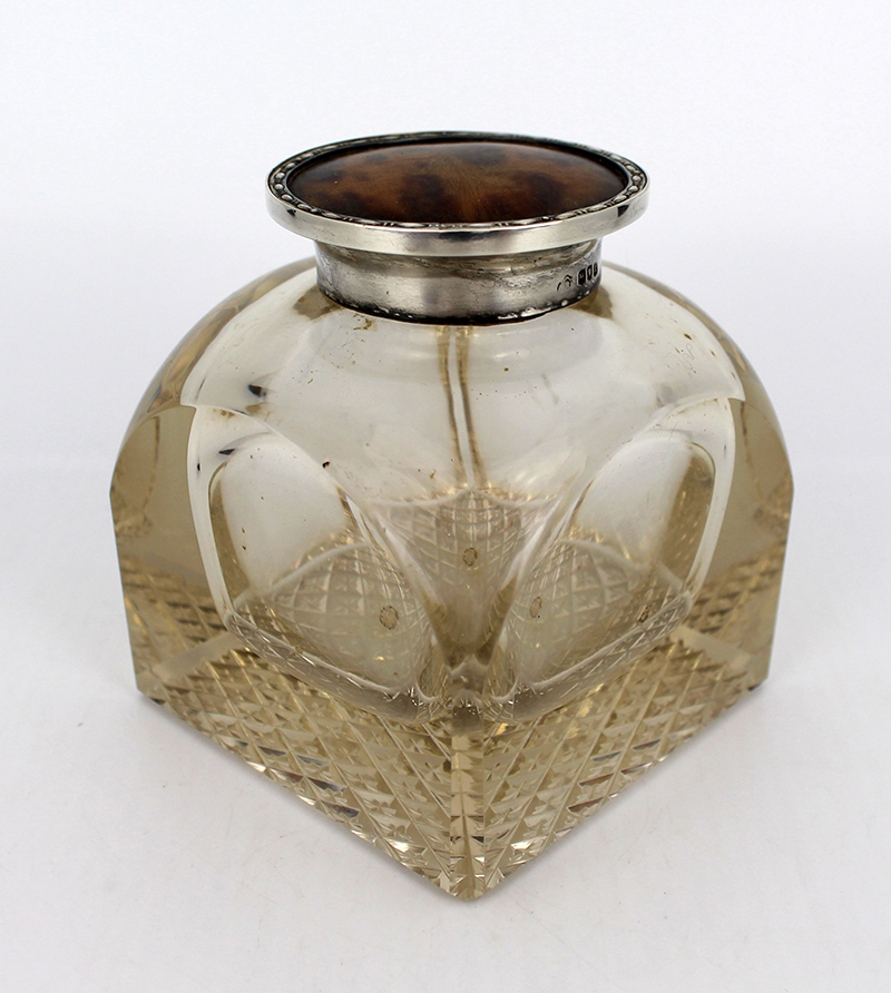 Fine Antique Large Cut Glass Silver Mounted Inkwell - Image 5 of 9