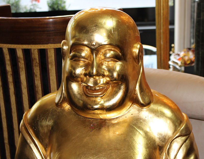 Large Hand Carved Giltwood Seated Laughing Buddha - Image 5 of 8