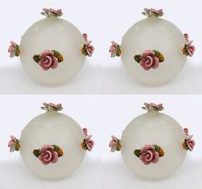 4 x Vintage Glass Lampshade with Porcelain Flowers