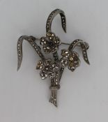 Vintage Silver & Marcasite Floral Brooch