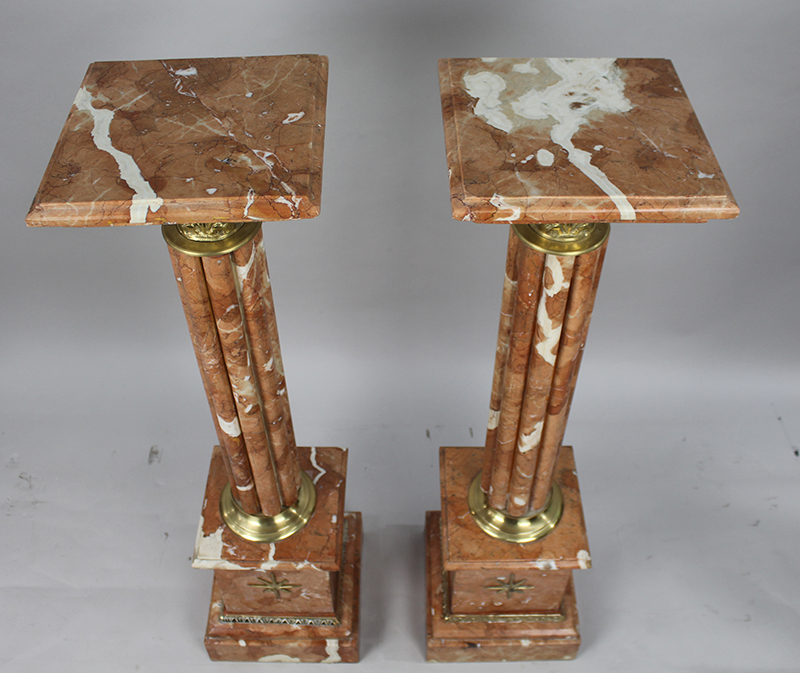 Pair of Rouge Marble Column Pedestals - Image 2 of 6