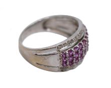 Pink Sapphire & Diamond 18ct White Gold Band Ring