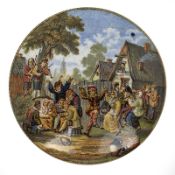 19th c. Prattware The Village Wedding Pot Lid