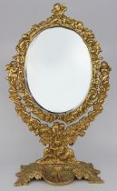 Ornate Vintage Brass Cherub Vanity Table Mirror
