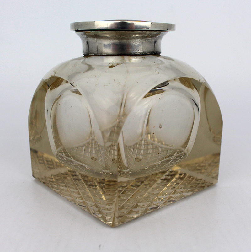 Fine Antique Large Cut Glass Silver Mounted Inkwell - Image 6 of 9